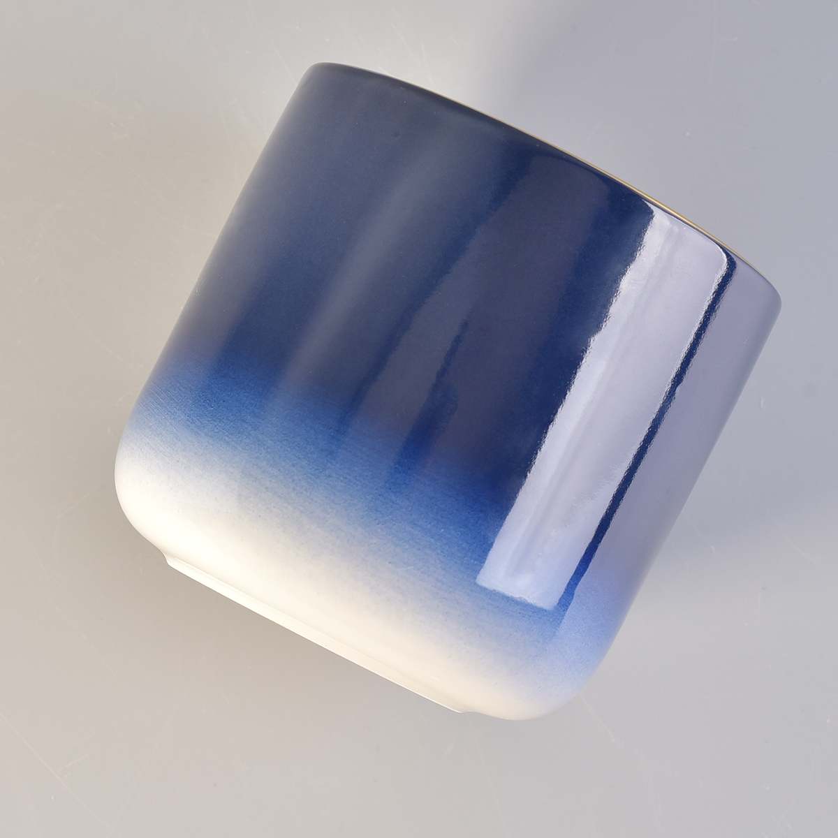 Christmas Gradient Blue Candle Ceramic Vessels With Gold Plating
