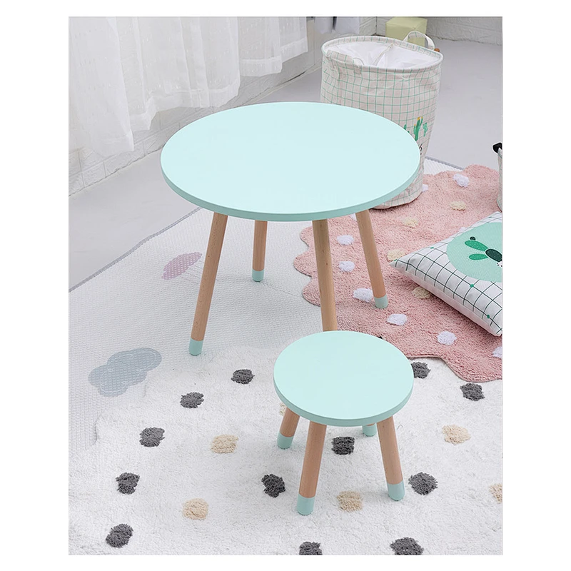 Factory Supply Wooden Kids Table and Chair Set Kindergarten Toddler Round Desk