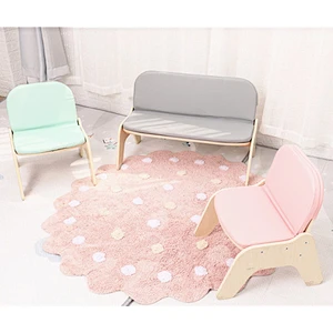 Kindergarten Cute Kids Sofa Chair Children Wooden Leather Cushioned Baby Seat Low Bench