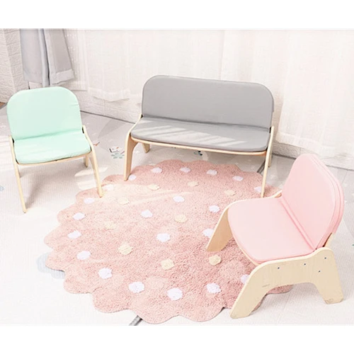 Kindergarten Cute Kids Sofa Chair Children Wooden Leather Cushioned Baby Seat Low Bench