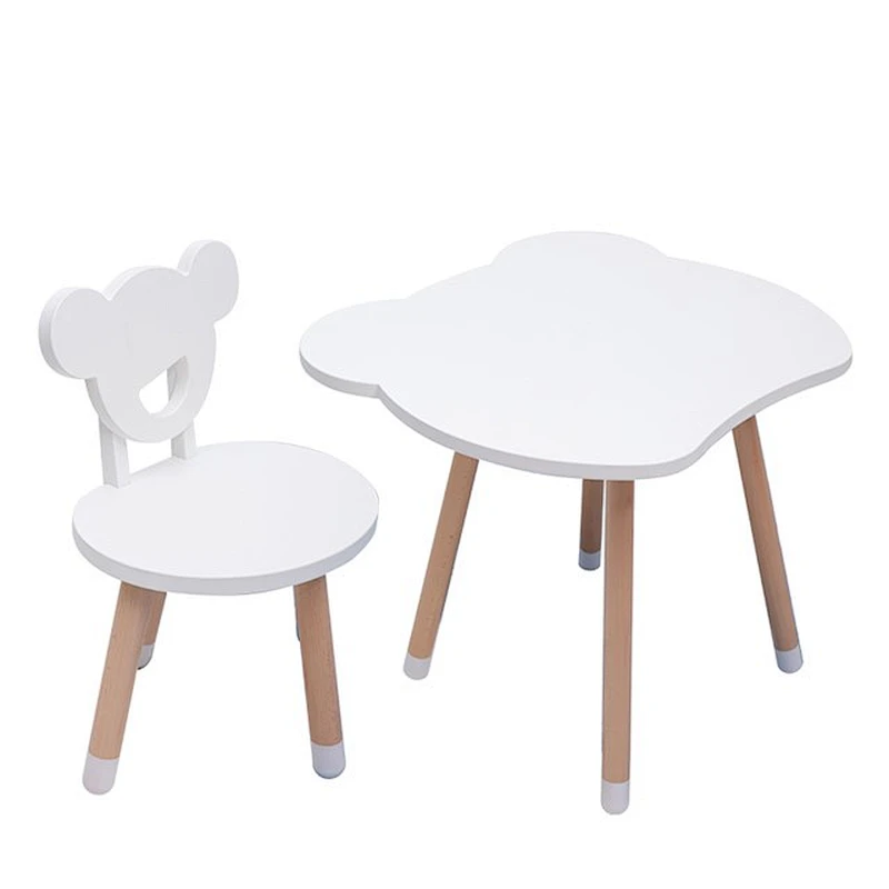 Ins Kids Wooden Table and Chair Set Kindergarten Tables and Chairs for Children Study with Bear Shape