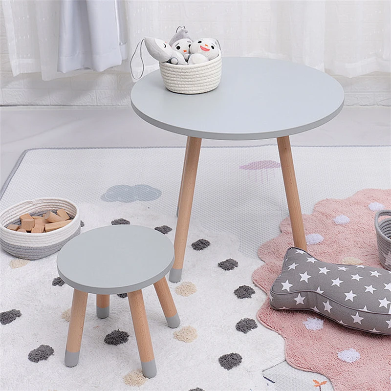 Factory Supply Wooden Kids Table and Chair Set Kindergarten Toddler Round Desk
