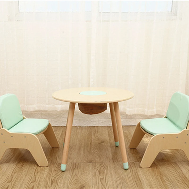 Kindergarten Cute Kids Sofa Chair Children Wooden Leather Cushioned Baby Seat Low Bench