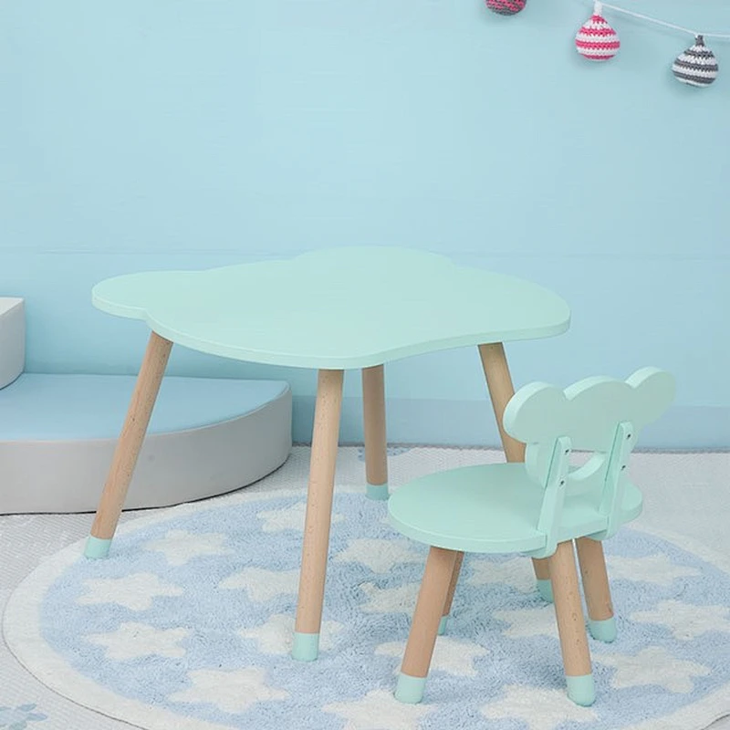 Ins Kids Wooden Table and Chair Set Kindergarten Tables and Chairs for Children Study with Bear Shape