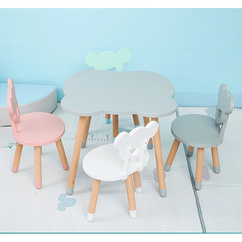 Ins Kids Wooden Table and Chair Set Kindergarten Tables and Chairs for Children Study with Bear Shape