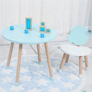 Cartoon Ocean Series Kids Table and Chair Solid Wood Children Desk Set Baby Home Furniture