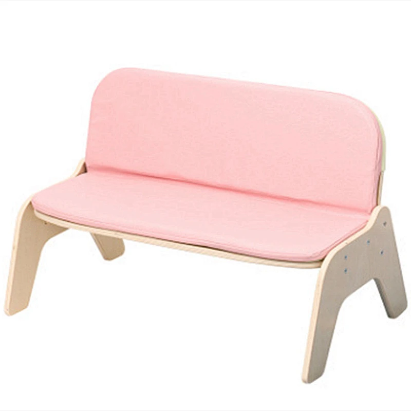 Kindergarten Cute Kids Sofa Chair Children Wooden Leather Cushioned Baby Seat Low Bench