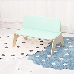 Kindergarten Cute Kids Sofa Chair Children Wooden Leather Cushioned Baby Seat Low Bench