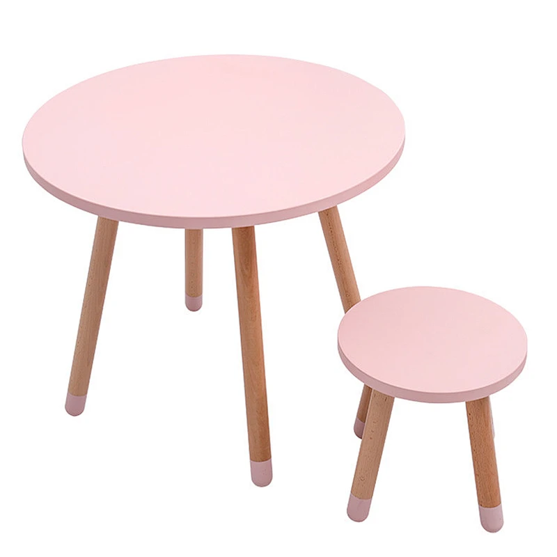 Factory Supply Wooden Kids Table and Chair Set Kindergarten Toddler Round Desk