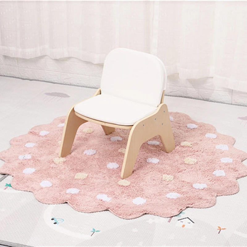 Kindergarten Cute Kids Sofa Chair Children Wooden Leather Cushioned Baby Seat Low Bench