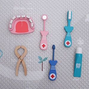Children Dental toys 6 pieces kids wooden educational toys with yellow canvas bags Over Every Family Toys