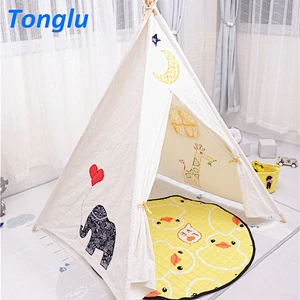 Ins Kids Indian Teepee Tent Children Play Tent Indoor & Outdoor Toddler Playhouse Cotton Canvas Teepee with Wood pole