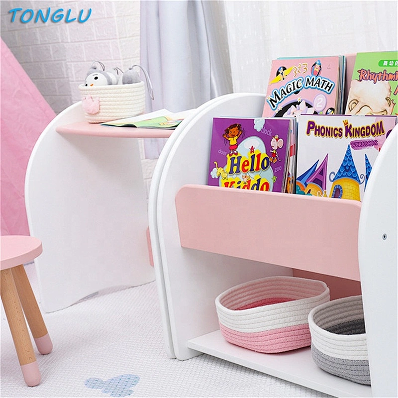 Factory Directly Selling Children Study Room Furniture Shelves for Books Kids Wood Bookcase and Table Set