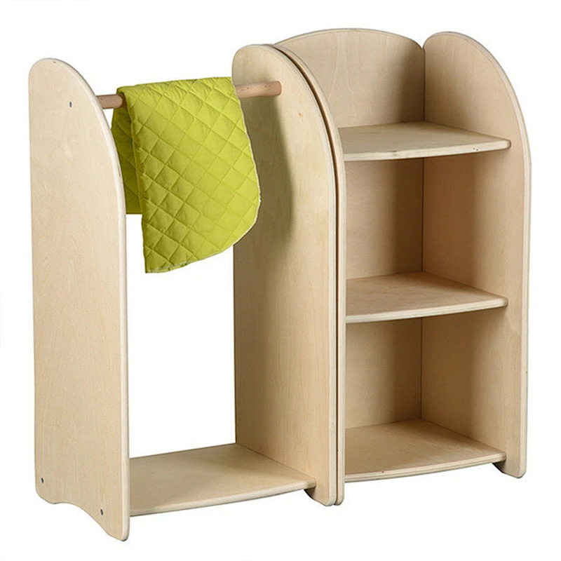 Wooden Kids Toy Storage Cabinet and Stand Clothes Hanger for Kindergarten Baby Furniture Storage Cubby Lockers