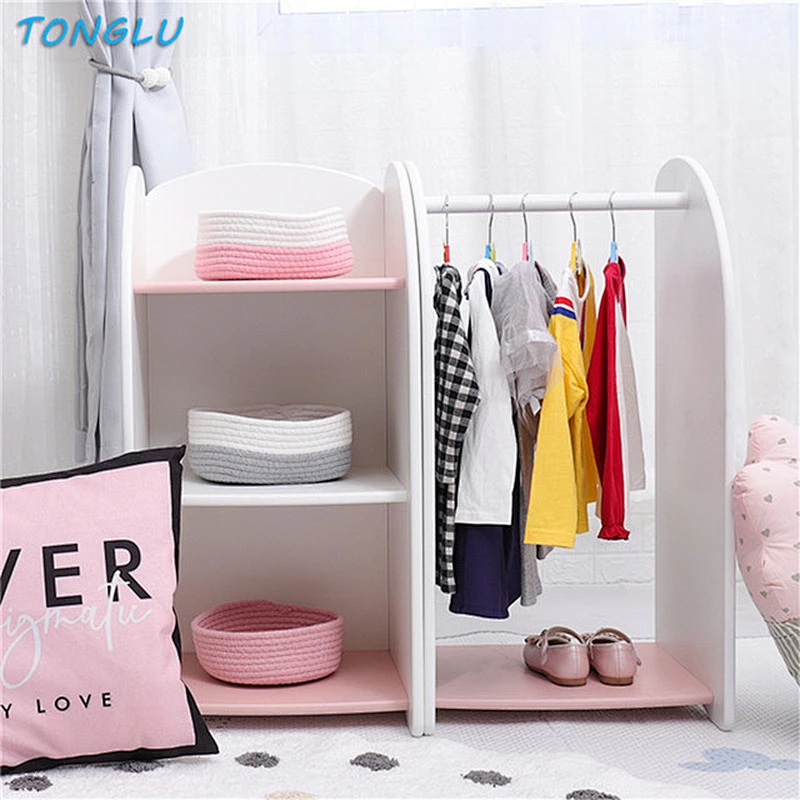 Wooden Kids Toy Storage Cabinet and Stand Clothes Hanger for Kindergarten Baby Furniture Storage Cubby Lockers