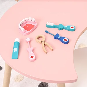 Children Dental toys 6 pieces kids wooden educational toys with yellow canvas bags Over Every Family Toys