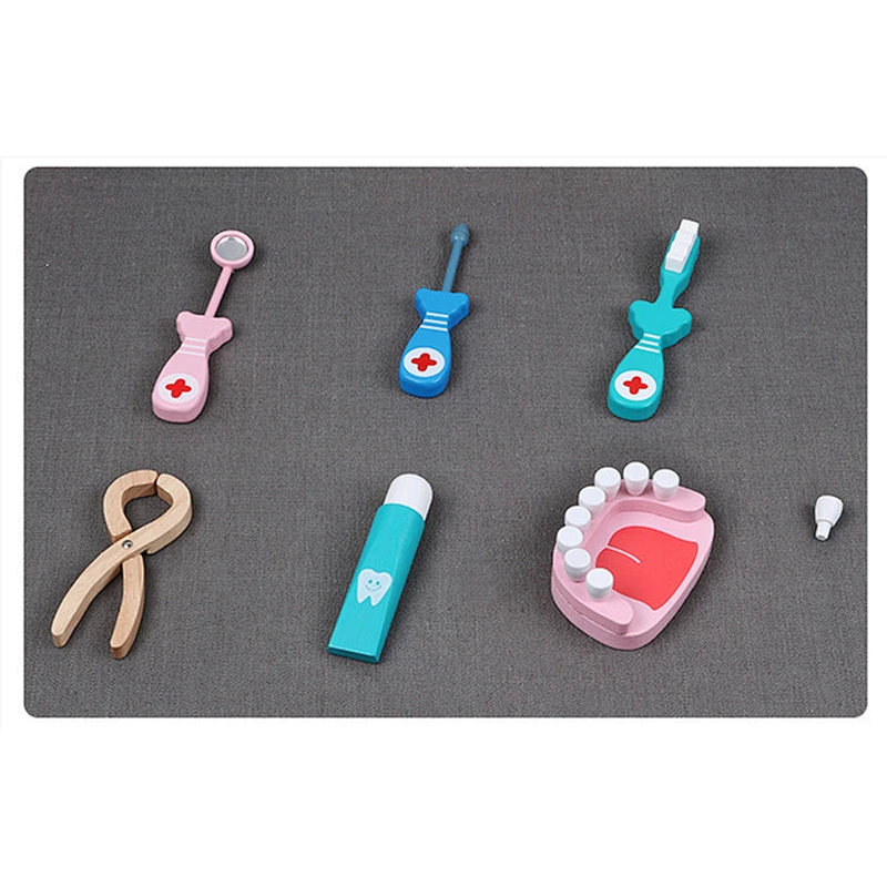 Children Dental toys 6 pieces kids wooden educational toys with yellow canvas bags Over Every Family Toys