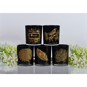 Sunny luxury black custom pattern glass candle holders