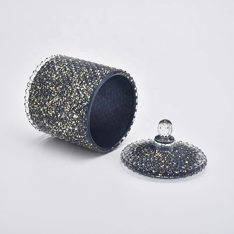 Luxury engraving candle holder black glass candle jars lids supplier