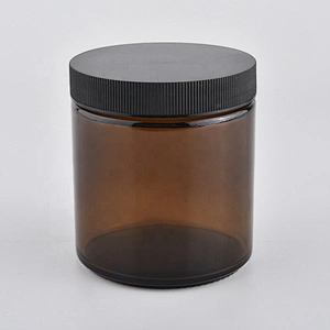 Sunny classic brown tealight glass candle jar with black cover lid