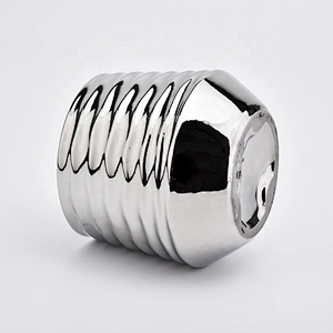 Silver plating round ceramic candle jars stripe candle holder home decor