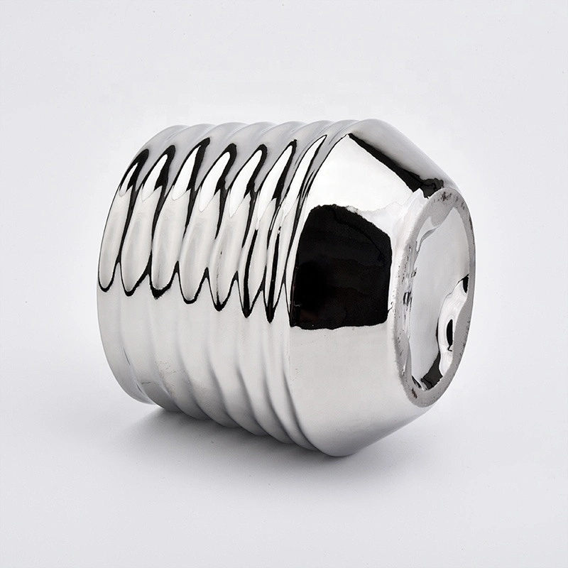 Silver plating round ceramic candle jars stripe candle holder home decor