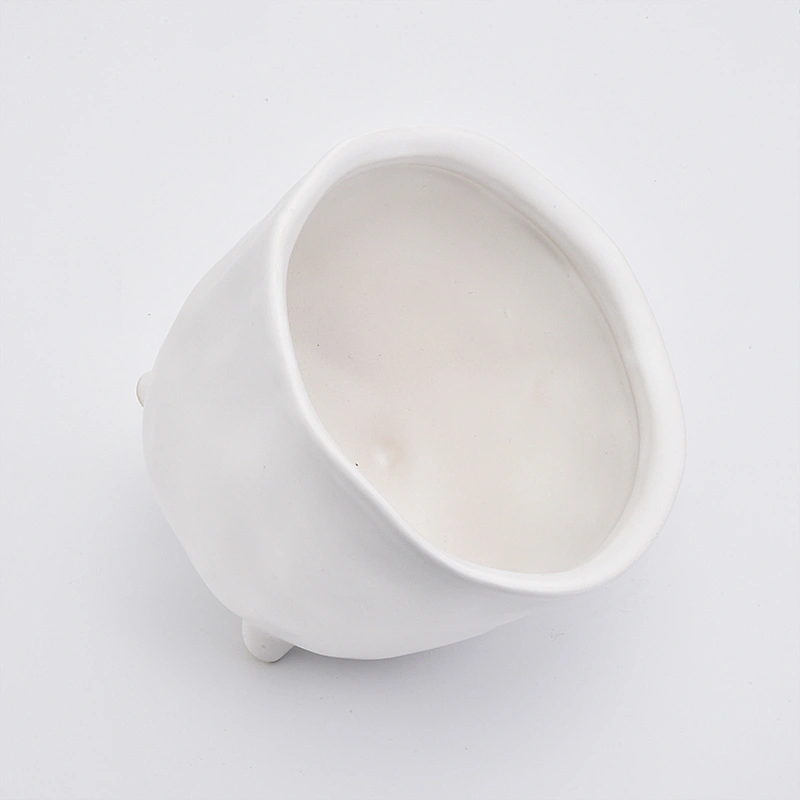 matte white ceramic vessel for candles/plants, tripus ceramic container