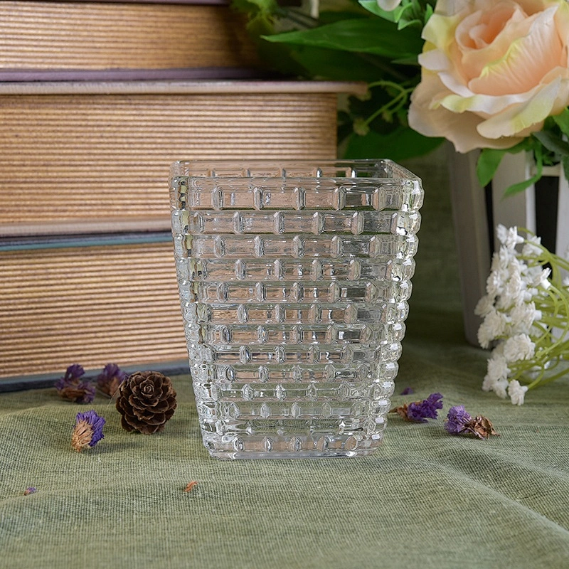 Square clear Glass Candle jar luxury candle Holder hand cut