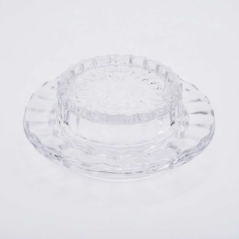 luxury clear crystal glass candle holder doom with glass lid