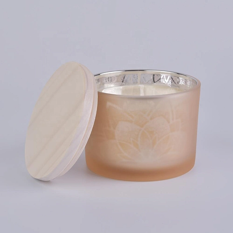 Sunny design luxury empty matte glass candle holders with wooden lid