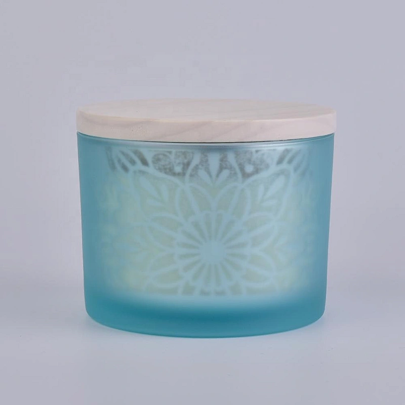 Sunny glassware luxury empty frosted blue Glass candle jar holder with lid