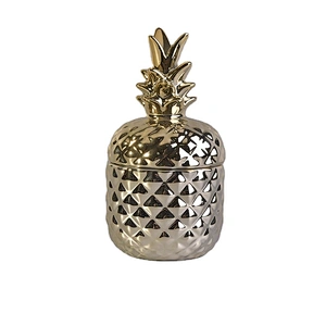 Pineapple golden ceramic candle container with lid for home decoration