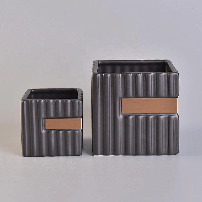 1000ml Square Ceramic Candle Holders Stripes Pattern Home Decoration Pieces
