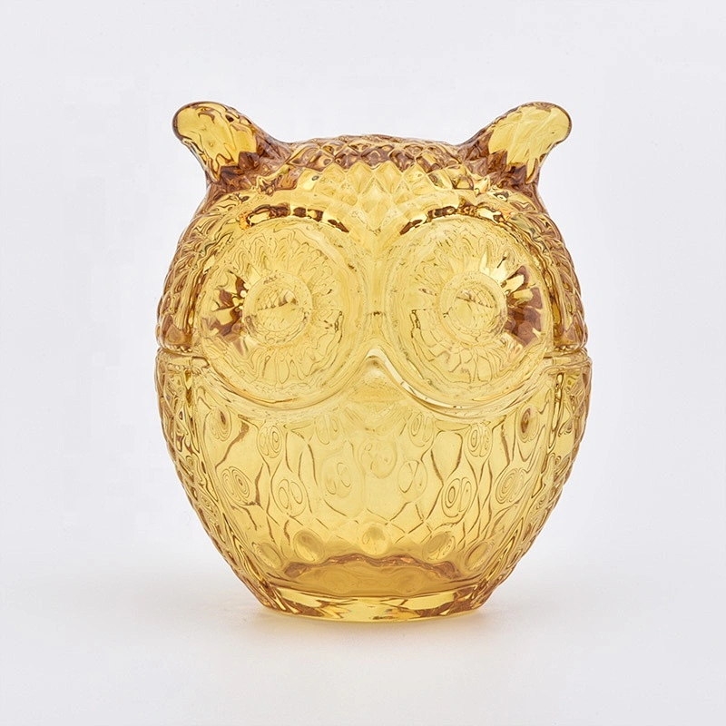 Antique customized oval owl-shape candle vessel glass candle holder with lid wedding centerpieces