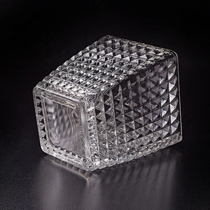 Engraving square Glass Candle jar clear candle Holder home Decoration