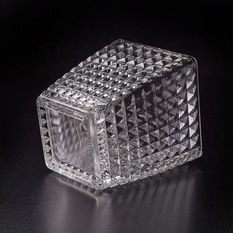 Engraving square Glass Candle jar clear candle Holder home Decoration