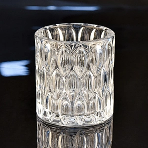 Wholesale cylinder glass almond embossed candle  holders home decoration