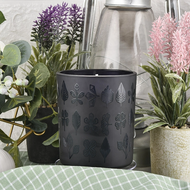 Wholesales black frosted luxury empty glass candle jars holders