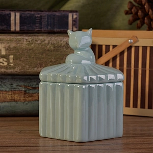 Geometric striped ceramic candle jar tealight candle holder with lid wholesale