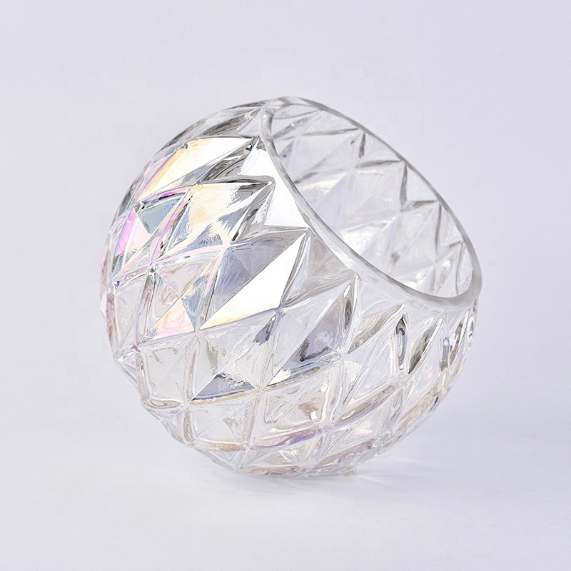 Round glass candle vessel diamond luxury glass jar