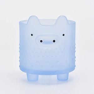 412ML Lovely Piggy blue  Glass Candle Holders Candles Jar for Decor