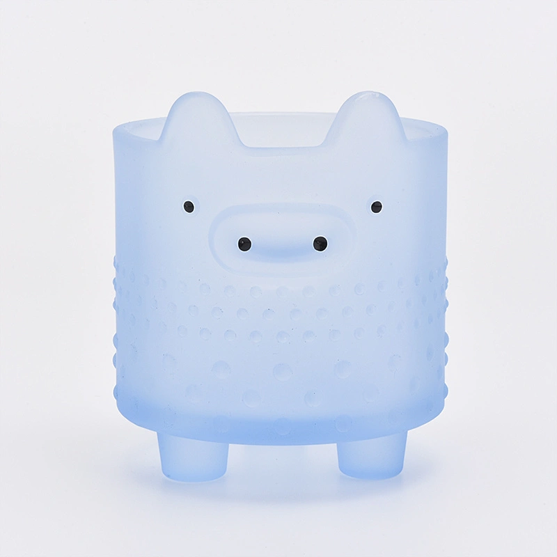 412ML Lovely Piggy blue  Glass Candle Holders Candles Jar for Decor