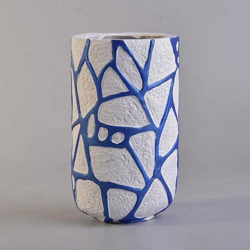 Blue Lines Pillar Concrete Candle Holder Home Decoration Pieces