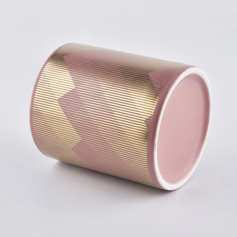 pink cylinder ceramic candle holder, popular size ceramic vessels for candle making