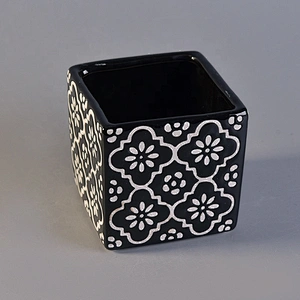 Square glaze printing custom ceramic tealight candle jar porcelain candle holders bedroom decorative use
