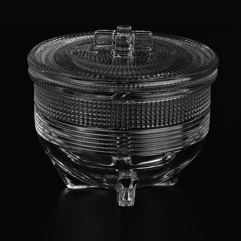 New design cross shape white glass candle jar with crystal lid