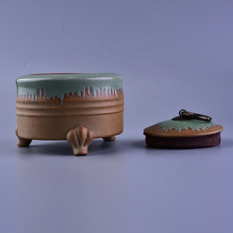 Sunny vintage empty amber ceramic candle jar for candle making with lid