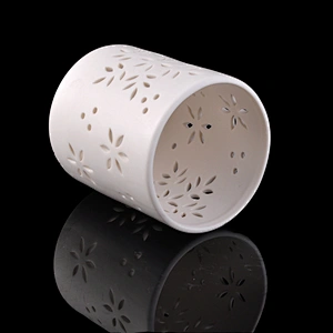 Hollow out ceramic candle vessel,white snowflake patterned ceramic candle holder