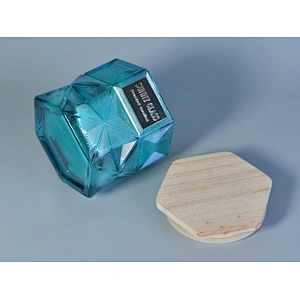hexagon glass candle jar with wood lid, luxury glass candle holder