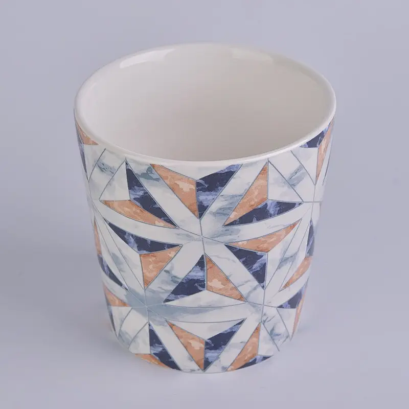600ml ceramic candle jar wholesale with geometric decal printing